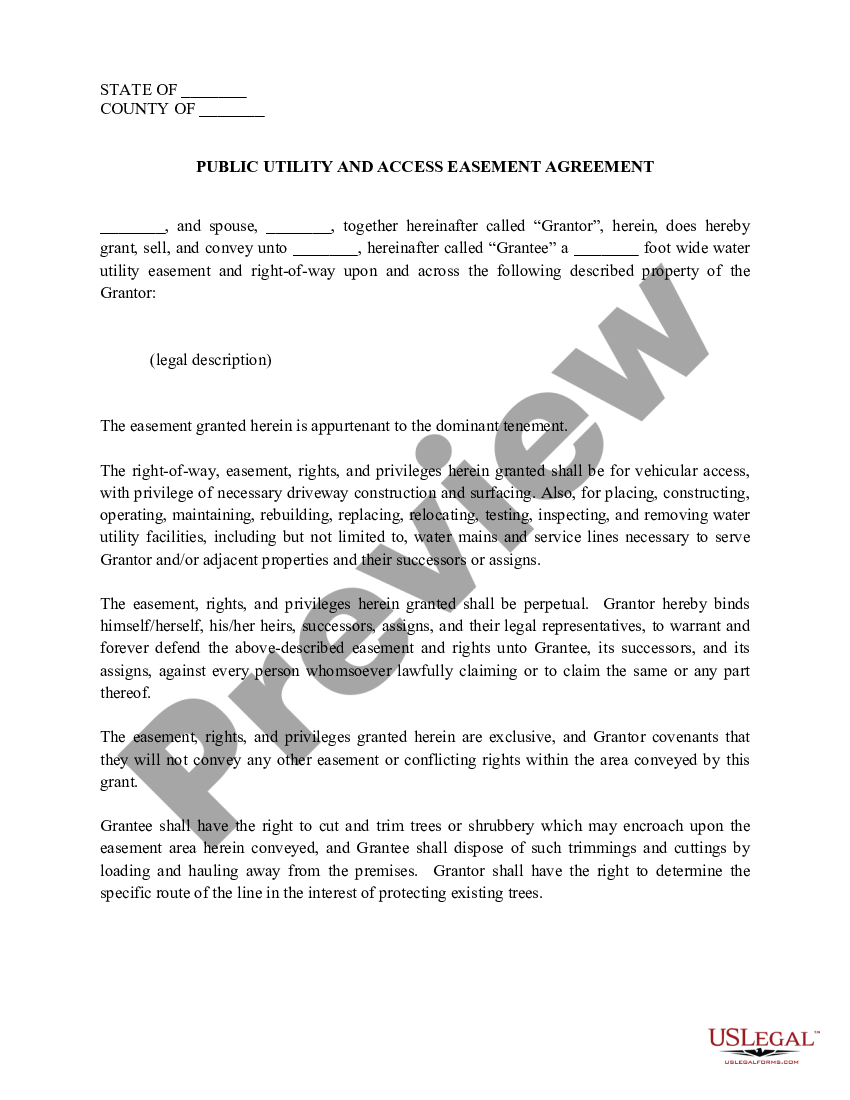 Public Utility and Access Easement US Legal Forms