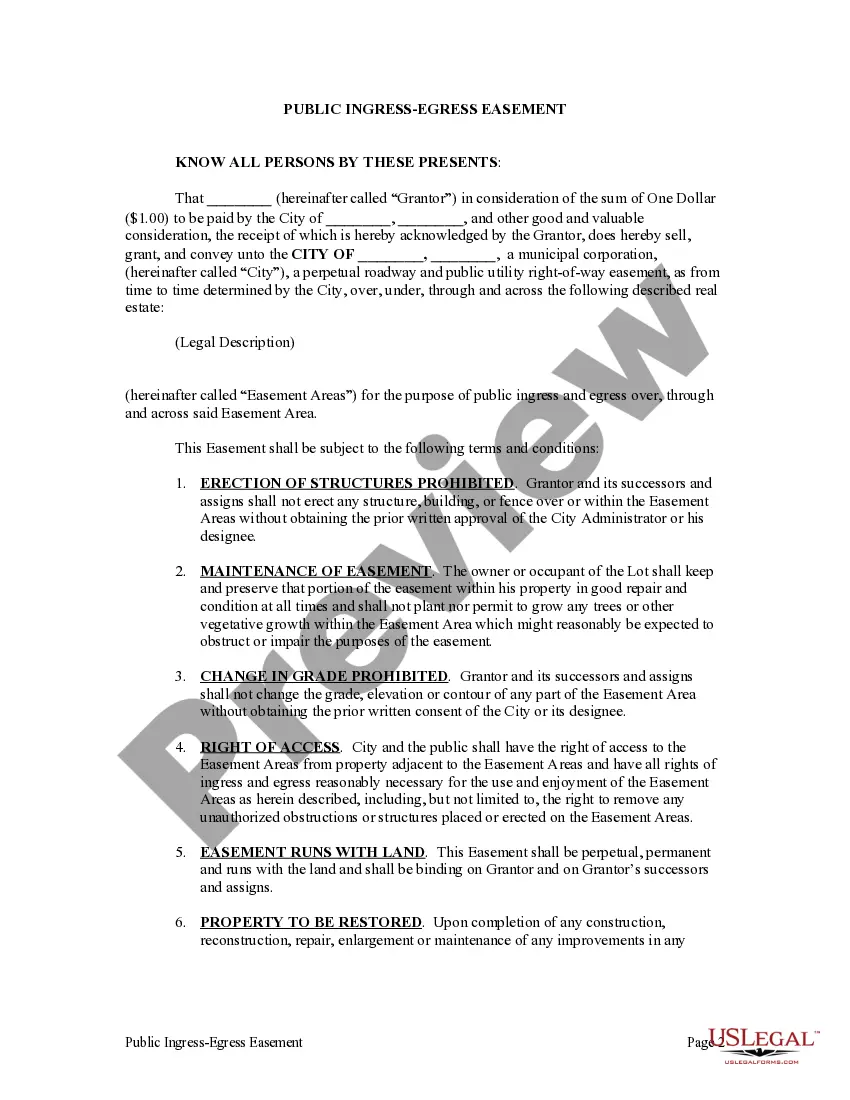 Preview Public Ingress-Egress Easement