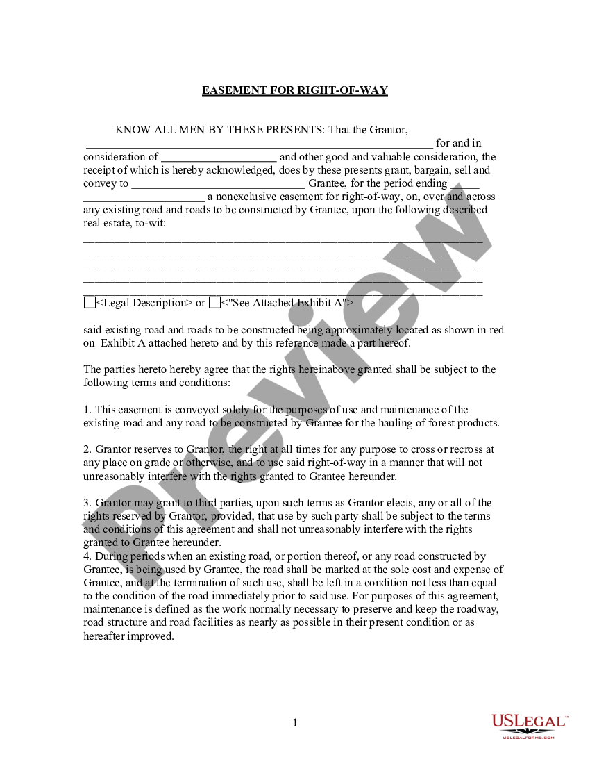 Right Of Way Easement For Ingress And Egress | US Legal Forms