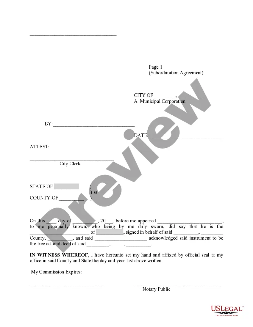 Preview Sample Subordination Agreement