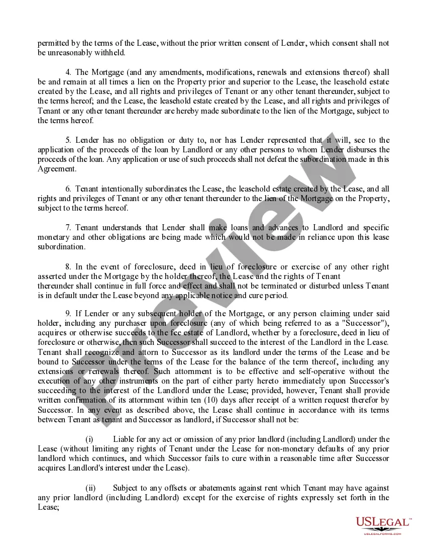 Preview Lease Subordination, Non-Disturbance and Attornment Agreement