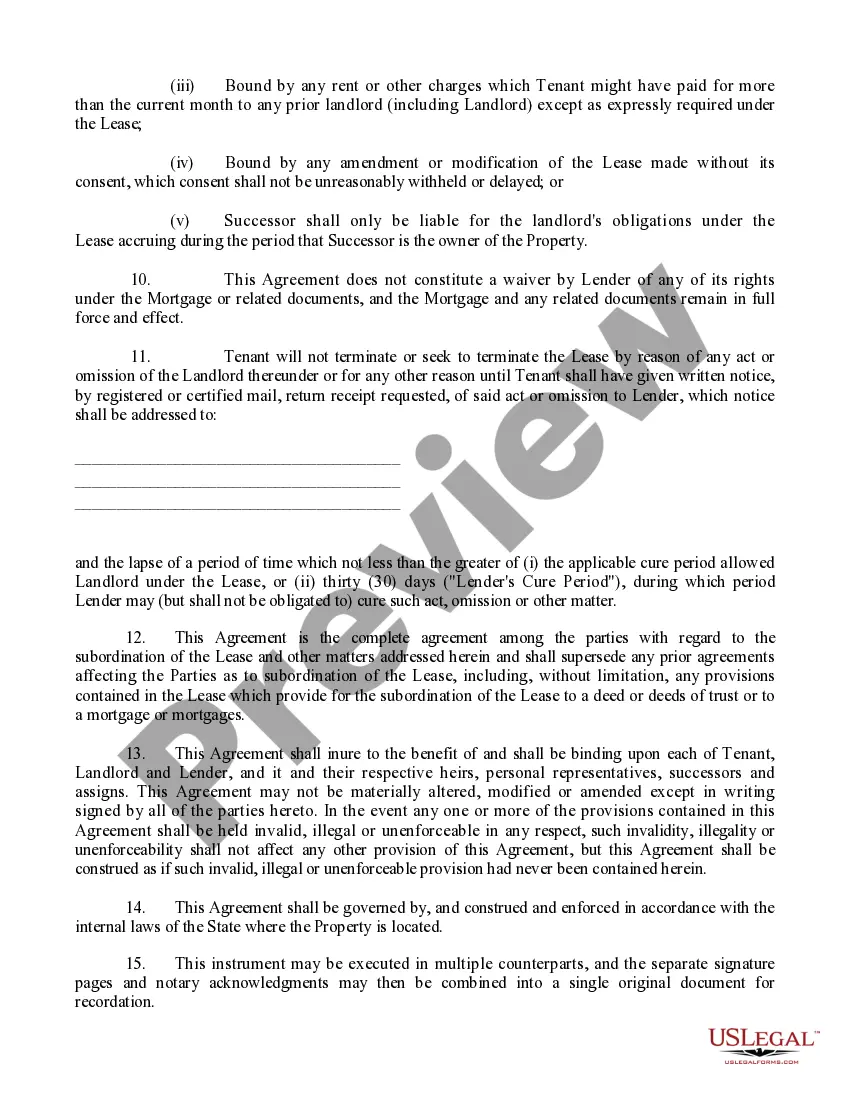 Preview Lease Subordination, Non-Disturbance and Attornment Agreement