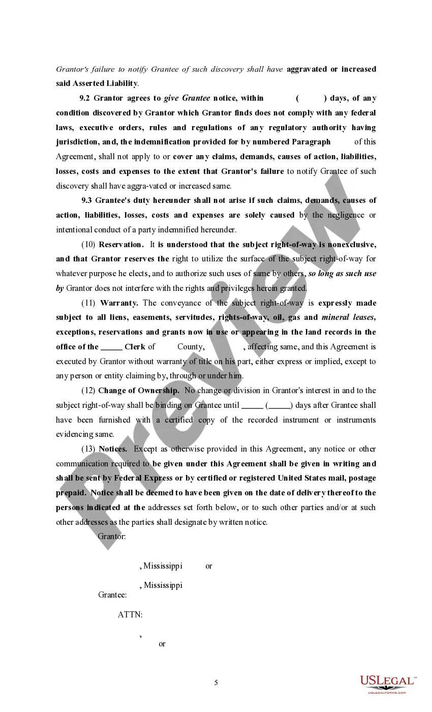Get Right of Way and Easement for Additional Pipeline Preview Right of Way and Easement for Additional Pipeline