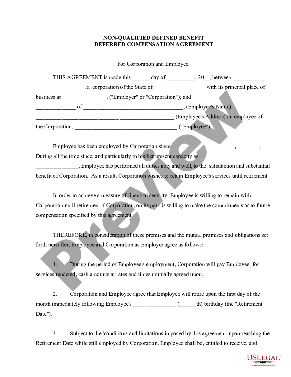page 0 Nonqualified Defined Benefit Deferred Compensation Agreement preview