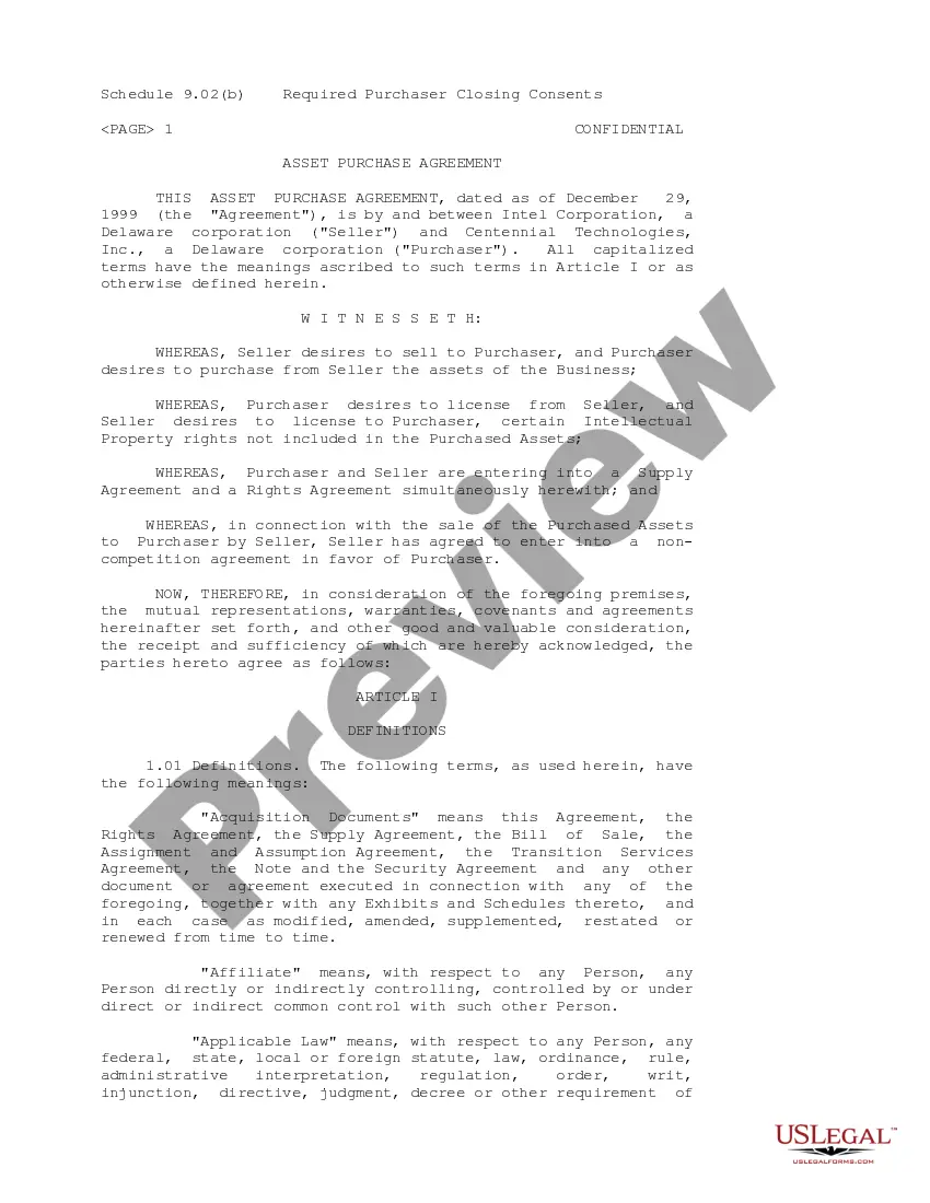 Get Sample Asset Purchase Agreement between Centennial Technologies, Inc. and Intel Corporation - Sample Preview Sample Asset Purchase Agreement between Centennial Technologies, Inc. and Intel Corporation - Sample