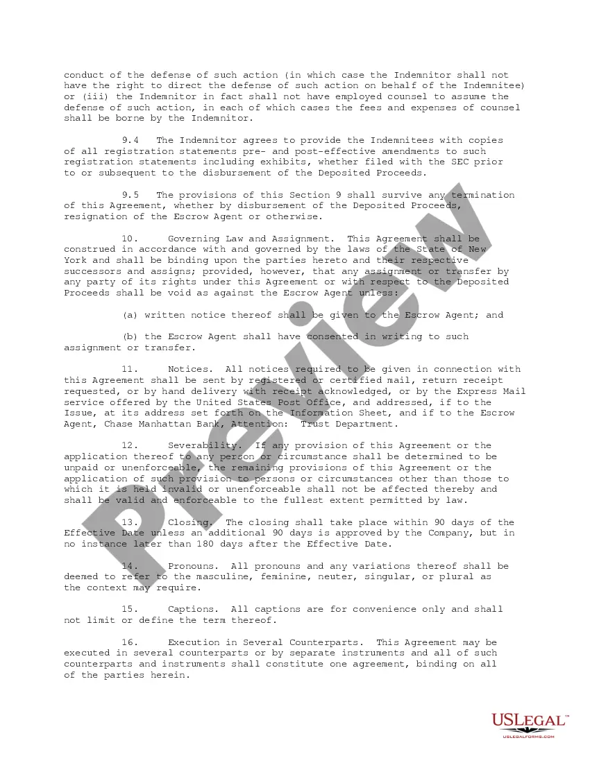 Get Escrow Agreement Public Offering between Lorelei Corporation and Chase Manhattan Bank Preview Escrow Agreement Public Offering between Lorelei Corporation and Chase Manhattan Bank