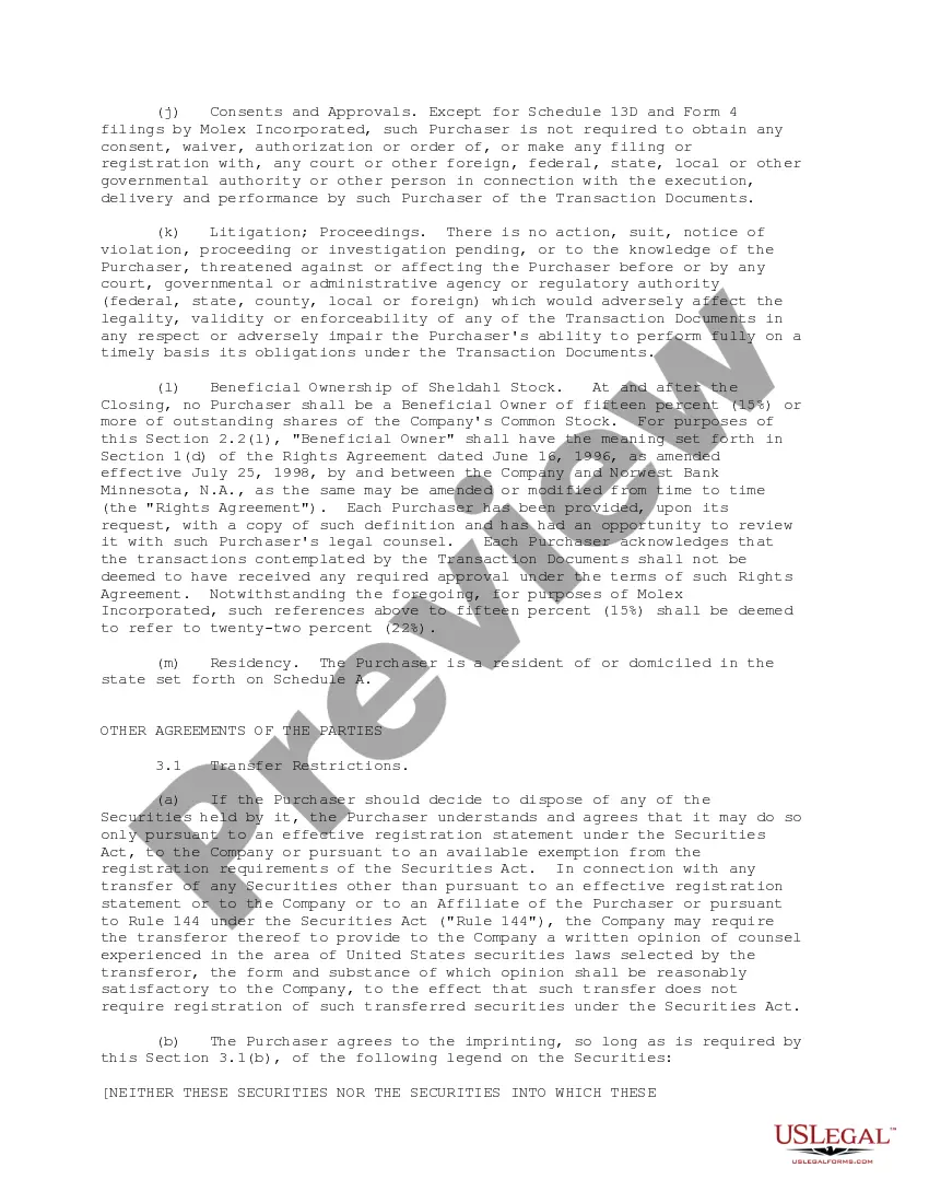 Get Sample Convertible Preferred Stock Purchase Agreement between Sheldahl, Inc., Molex Incorporated and Richard C. Wilcox, Jr. Preview Sample Convertible Preferred Stock Purchase Agreement between Sheldahl, Inc., Molex Incorporated and Richard C. Wilcox, Jr.