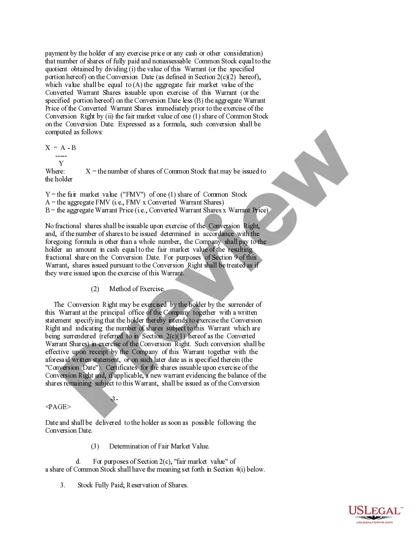Preview Warrant Agreement of Immunomedics, Inc. to purchase shares of common stock