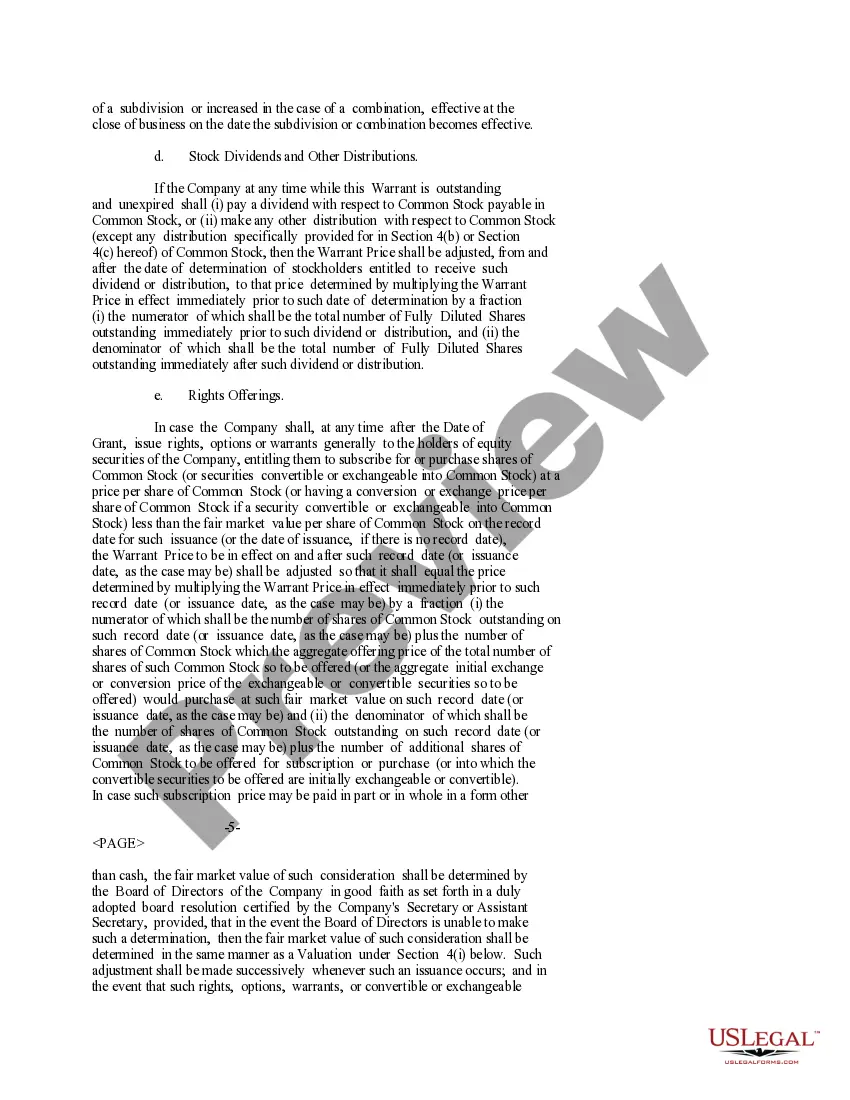 Preview Warrant Agreement of Immunomedics, Inc. to purchase shares of common stock