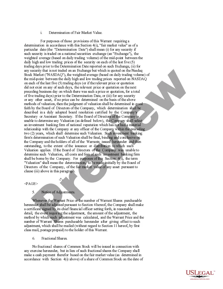 Preview Warrant Agreement of Immunomedics, Inc. to purchase shares of common stock