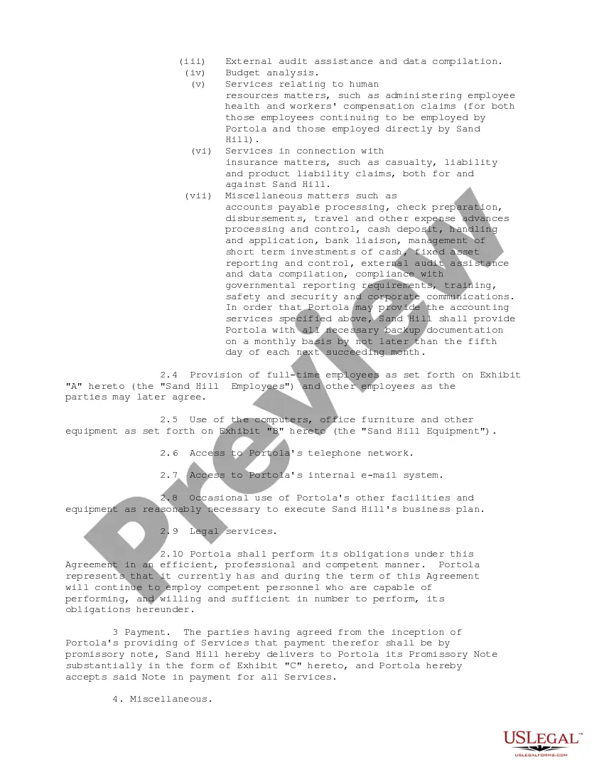 Preview Services Agreement between Portola Packaging, Inc. and Sand Hill Systems