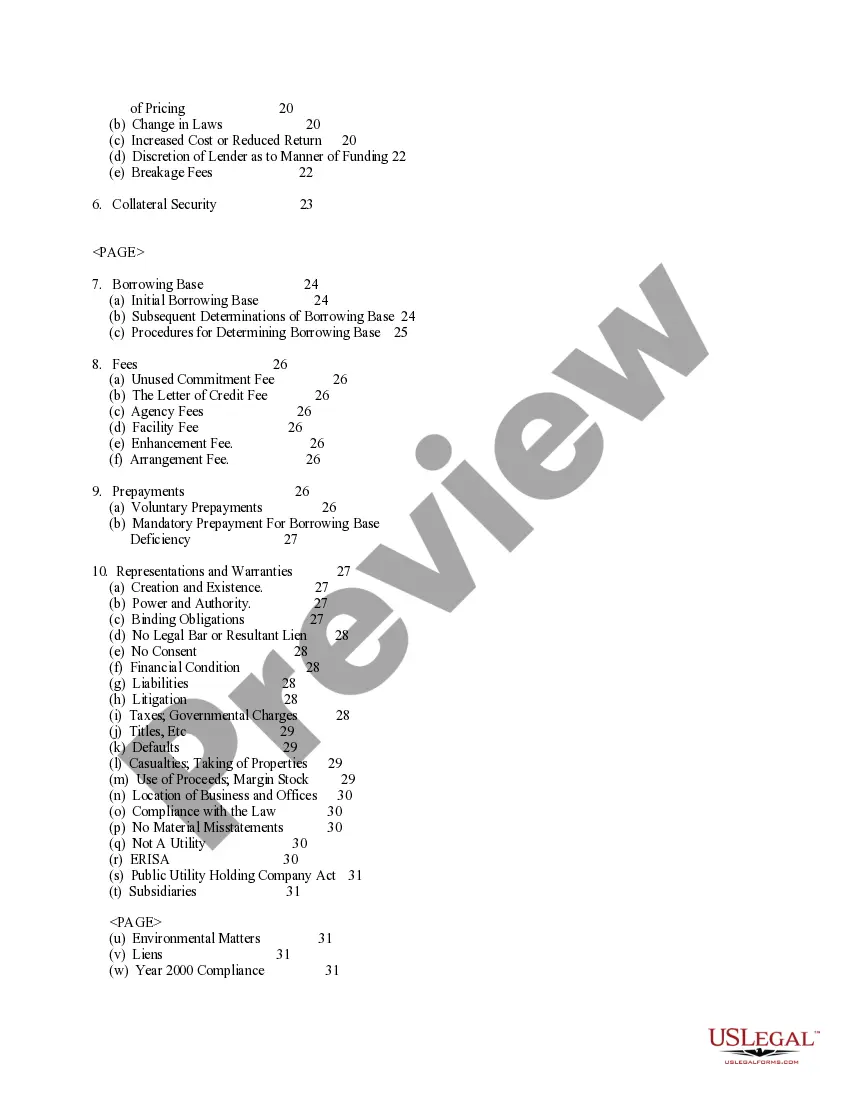 Preview Credit Agreement between Southwest Royalties, Inc. and Bank One Texas