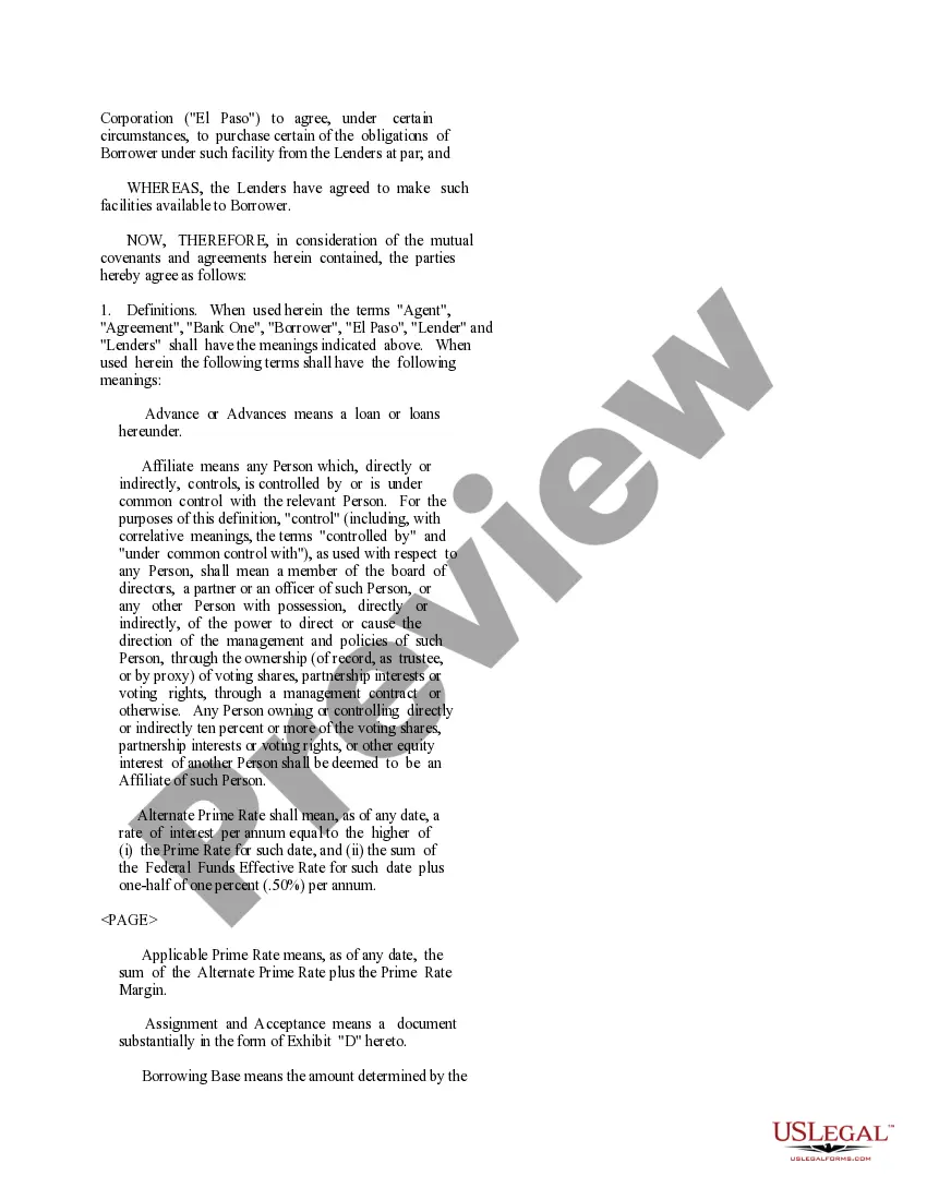 Preview Credit Agreement between Southwest Royalties, Inc. and Bank One Texas