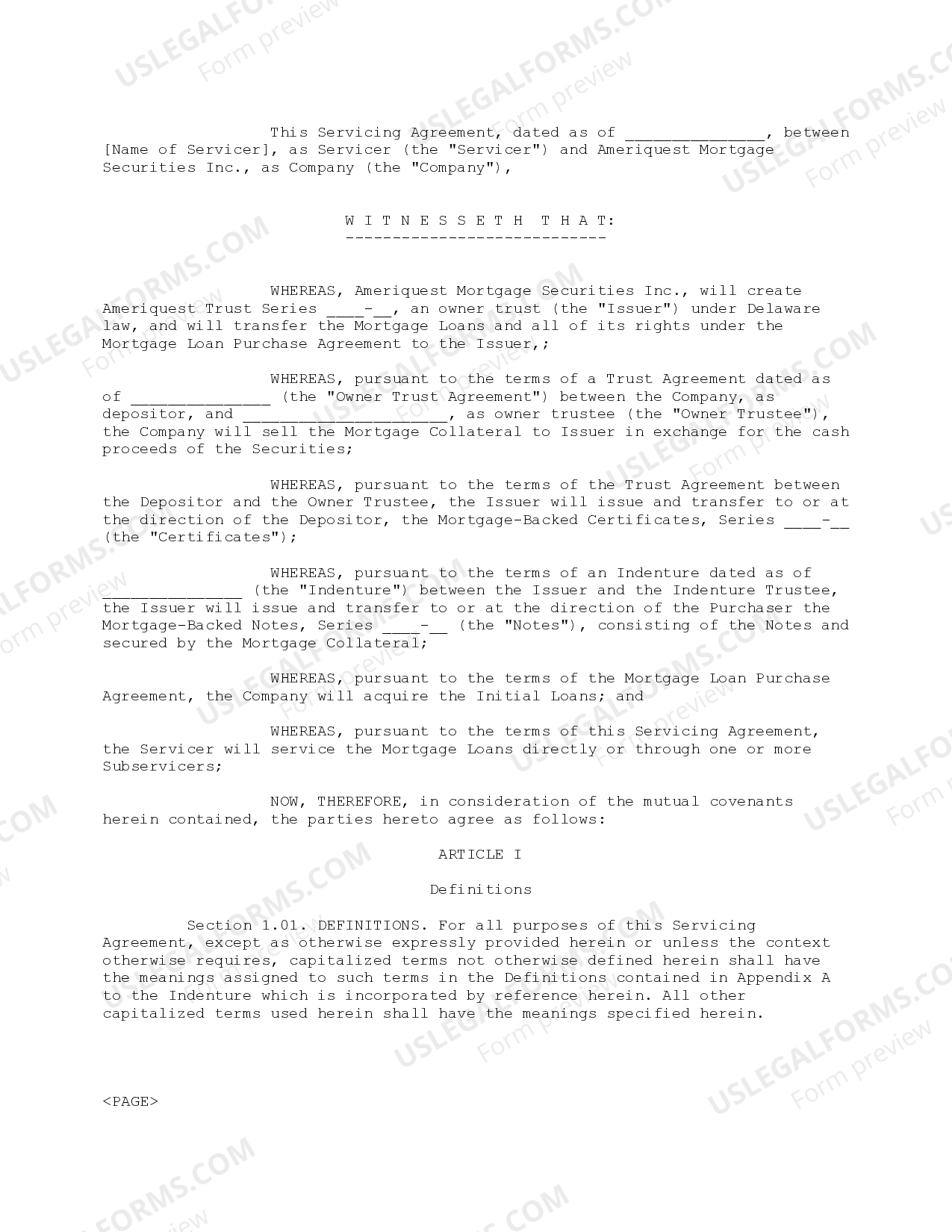 Loan Servicing Agreement Form | US Legal Forms