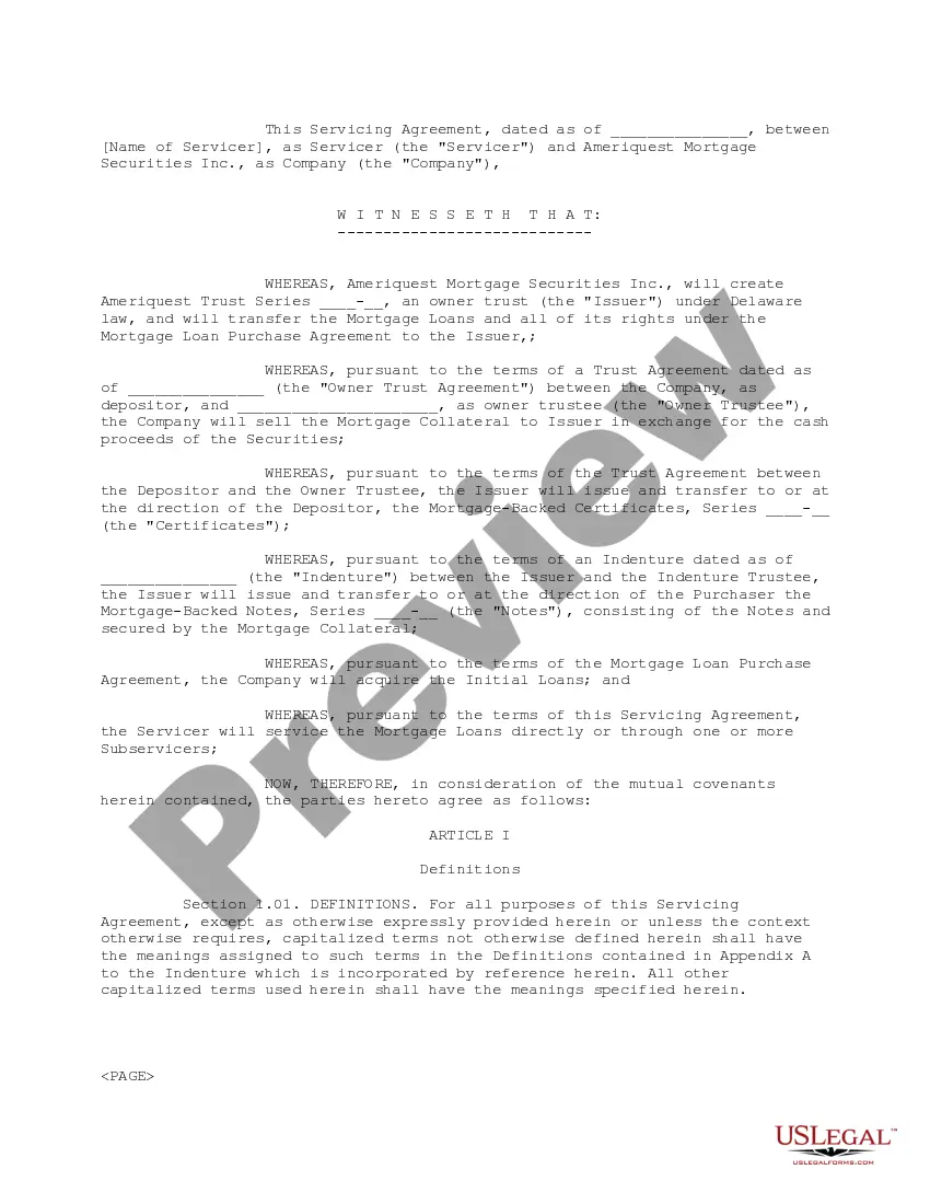 Get Servicing Agreement Preview Servicing Agreement