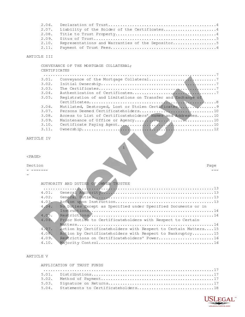 Preview Trust Agreement of Ameriquest Mortgage Securities, Inc.