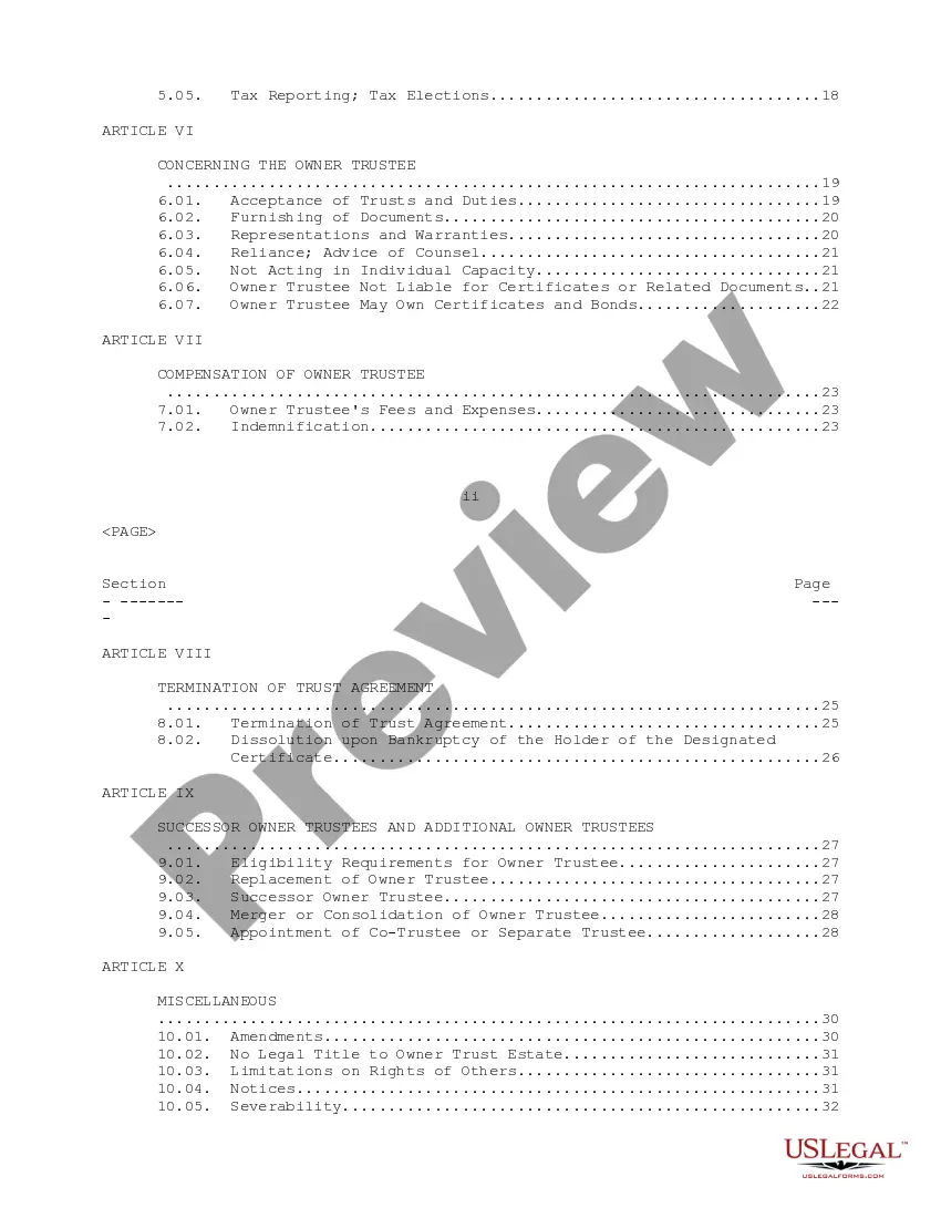 Preview Trust Agreement of Ameriquest Mortgage Securities, Inc.