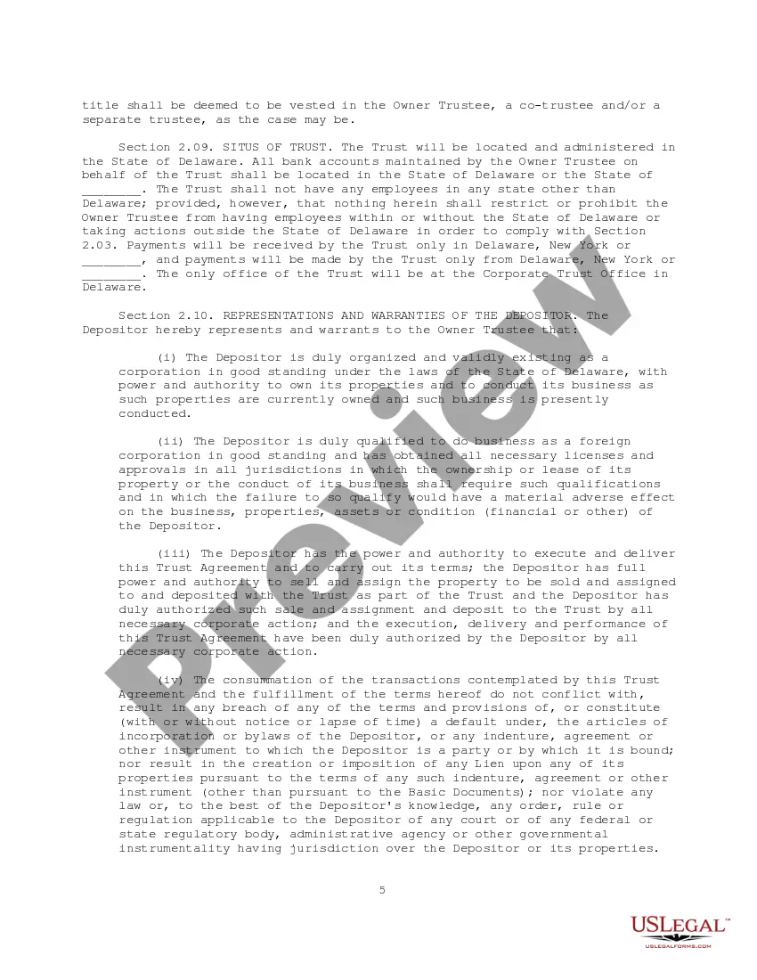 Preview Trust Agreement of Ameriquest Mortgage Securities, Inc.