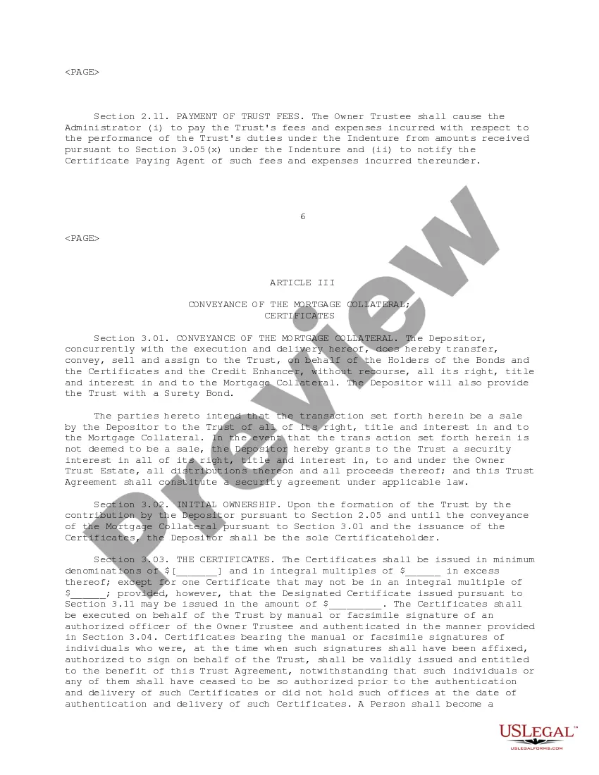 Preview Trust Agreement of Ameriquest Mortgage Securities, Inc.