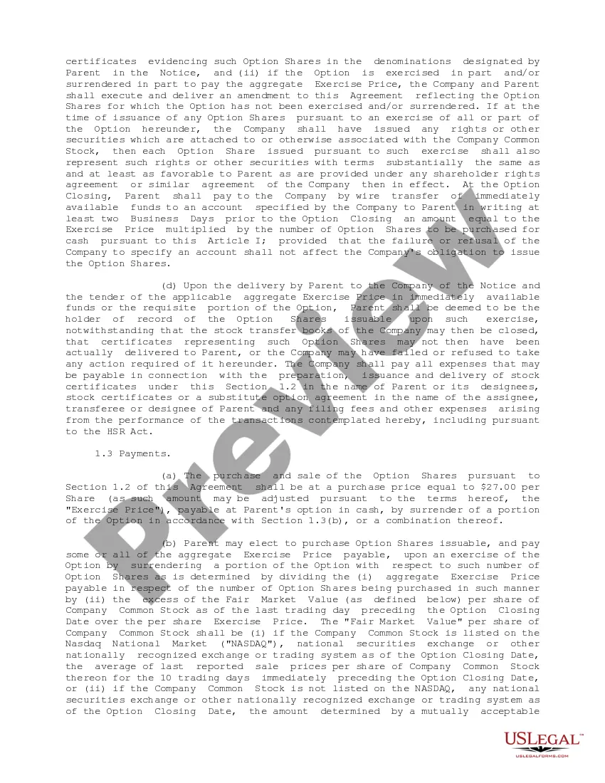 Preview Stock Option Agreement between America Online, Inc. and Mapquest.Com, Inc.