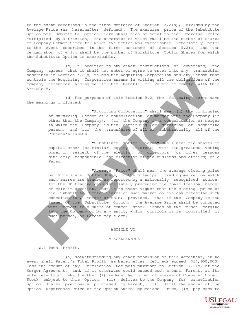 Preview Stock Option Agreement between America Online, Inc. and Mapquest.Com, Inc.