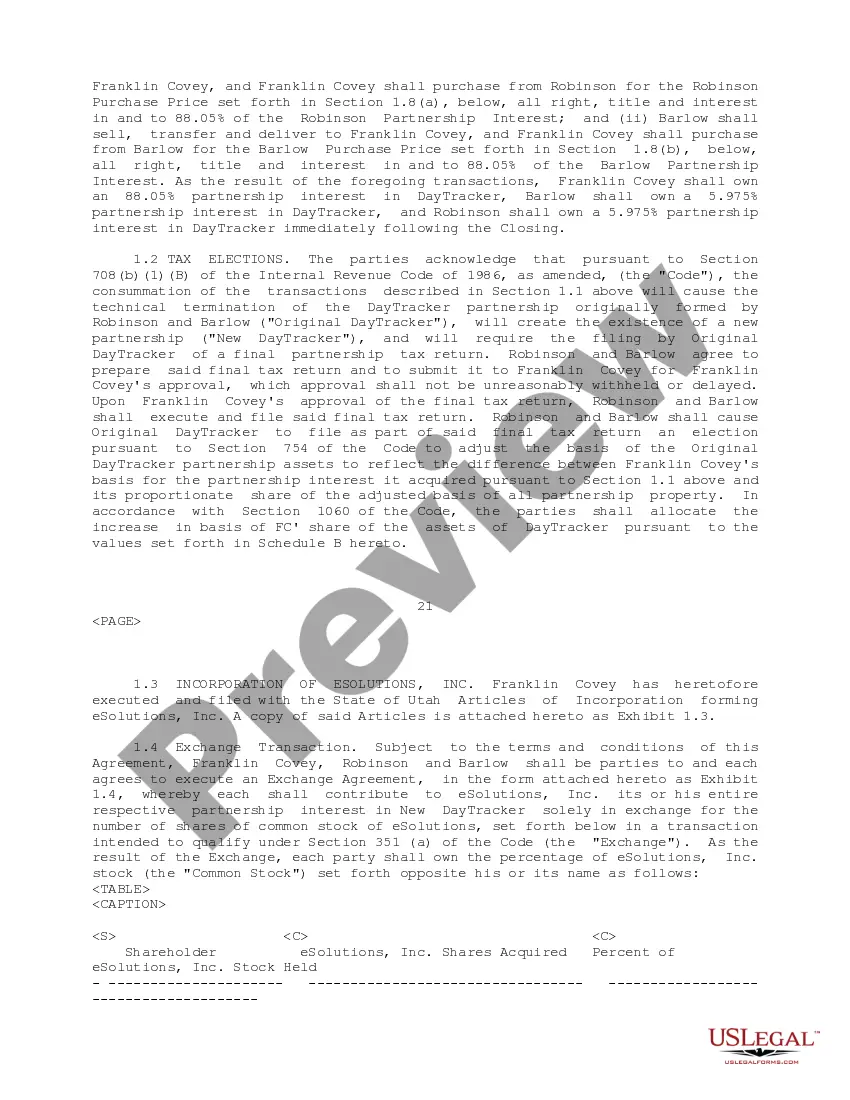 Get Sample Partnership Interest Purchase Agreement between Franklin Covey Company, Daytracker.com, et al Preview Sample Partnership Interest Purchase Agreement between Franklin Covey Company, Daytracker.com, et al