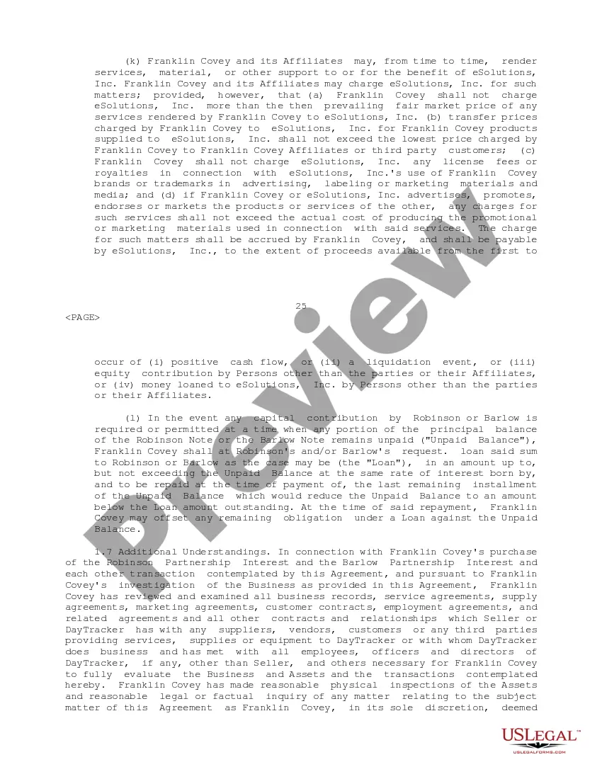 Get Sample Partnership Interest Purchase Agreement between Franklin Covey Company, Daytracker.com, et al Preview Sample Partnership Interest Purchase Agreement between Franklin Covey Company, Daytracker.com, et al