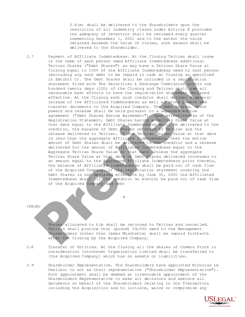 Preview Acquisition Agreement between Teltran International Group, Ltd and Internet Protocols Ltd