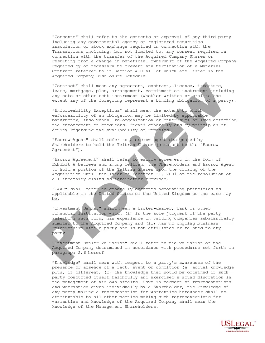 Preview Acquisition Agreement between Teltran International Group, Ltd and Internet Protocols Ltd