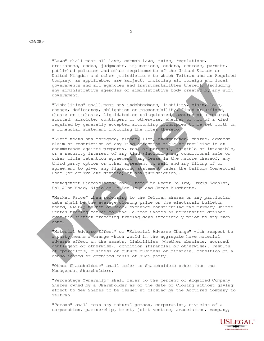 Preview Acquisition Agreement between Teltran International Group, Ltd and Internet Protocols Ltd