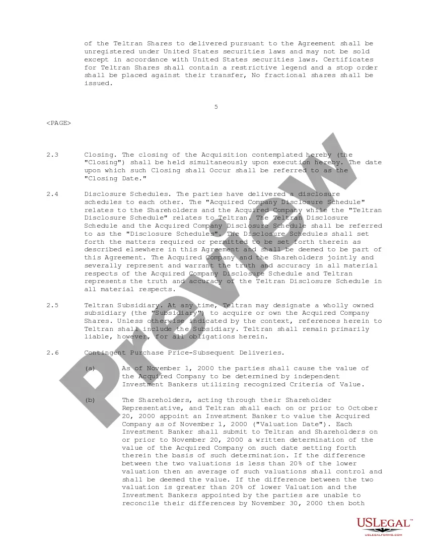 Preview Acquisition Agreement between Teltran International Group, Ltd and Internet Protocols Ltd