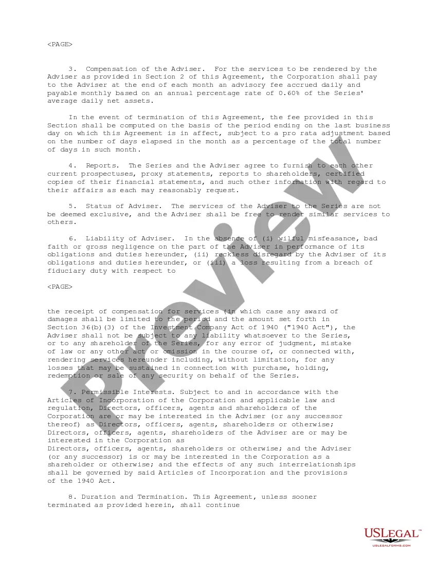 Preview Investment Advisory Agreement between BNY Hamilton Large Growth CRT Fund and The Bank of New York