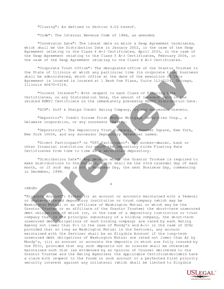 Get Grantor Trust Agreement between Credit Suisse First Boston Mortgage Securities Corp., Washington Mutual Bank FA and Bank One, National Assoc. Preview Grantor Trust Agreement between Credit Suisse First Boston Mortgage Securities Corp., Washington Mutual Bank FA and Bank One, National Assoc.
