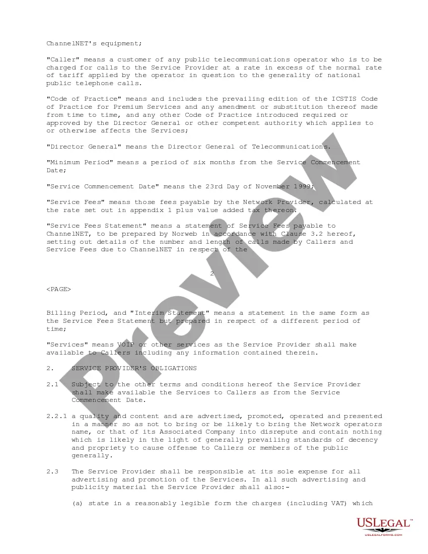 Get Telecommunications Services Agreement between Channelnet Limited and Norweb Telecom Limited Preview Telecommunications Services Agreement between Channelnet Limited and Norweb Telecom Limited