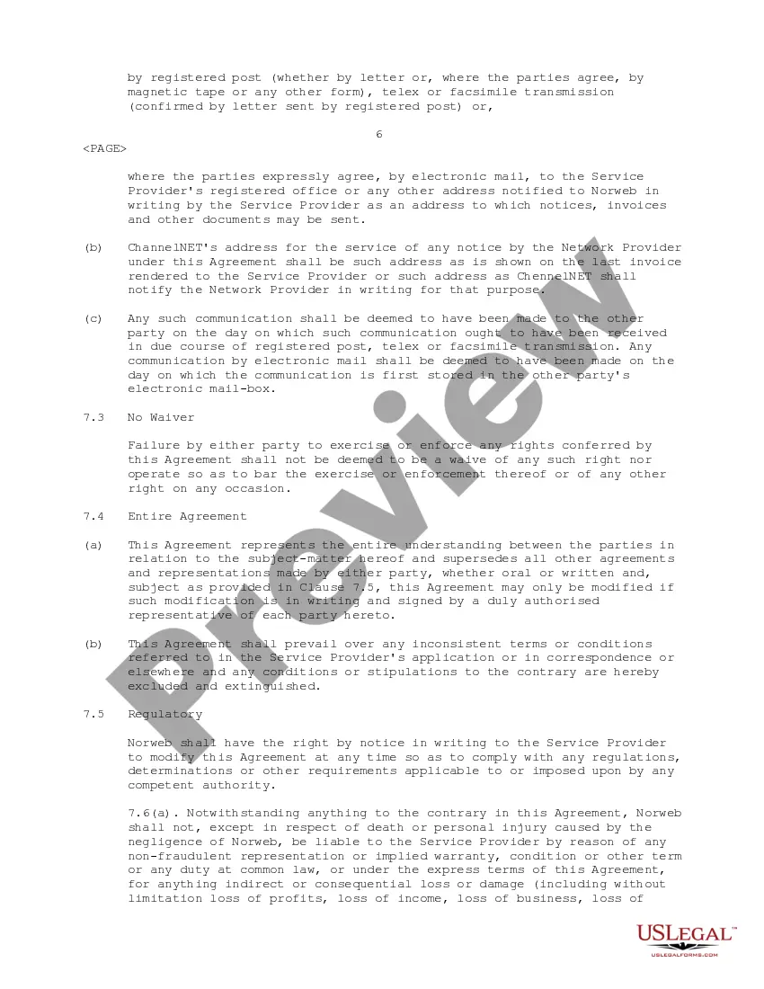 Get Telecommunications Services Agreement between Channelnet Limited and Norweb Telecom Limited Preview Telecommunications Services Agreement between Channelnet Limited and Norweb Telecom Limited