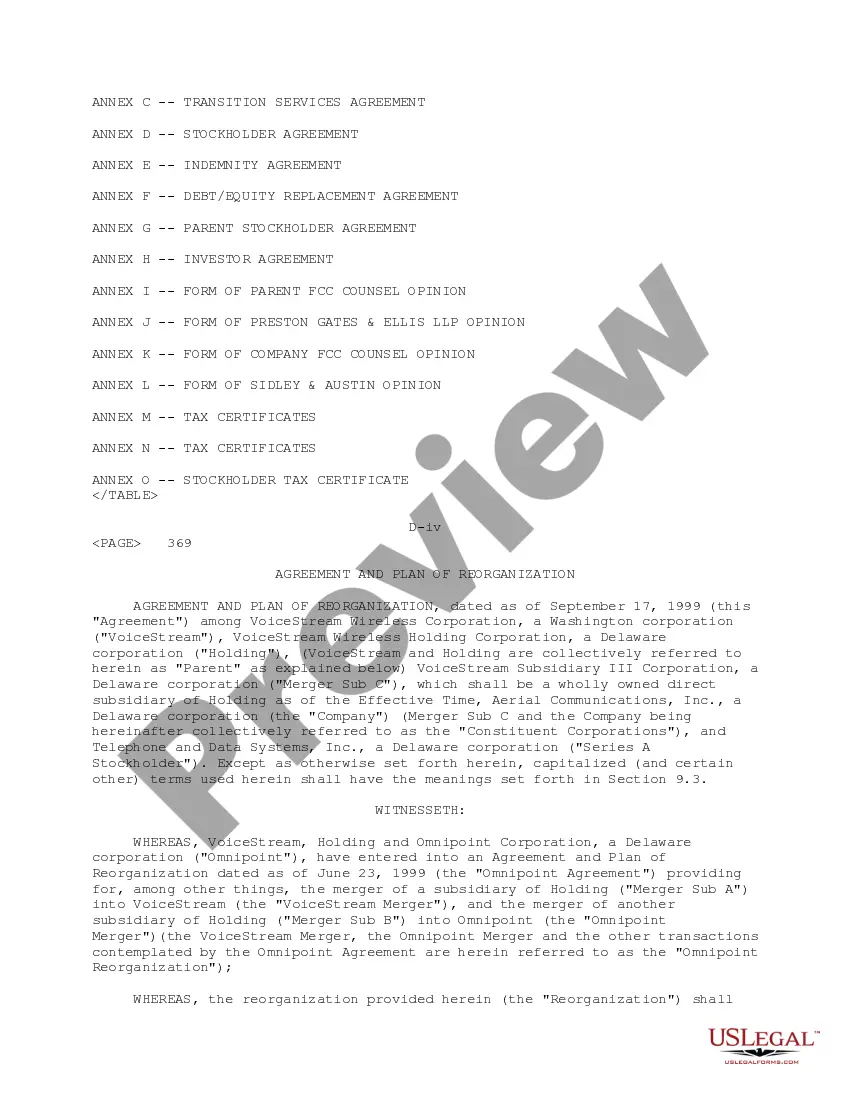Get Plan of Reorganization among Voicestream Wireless Corp., Voicestream Wireless Holding Corporation Preview Plan of Reorganization among Voicestream Wireless Corp., Voicestream Wireless Holding Corporation