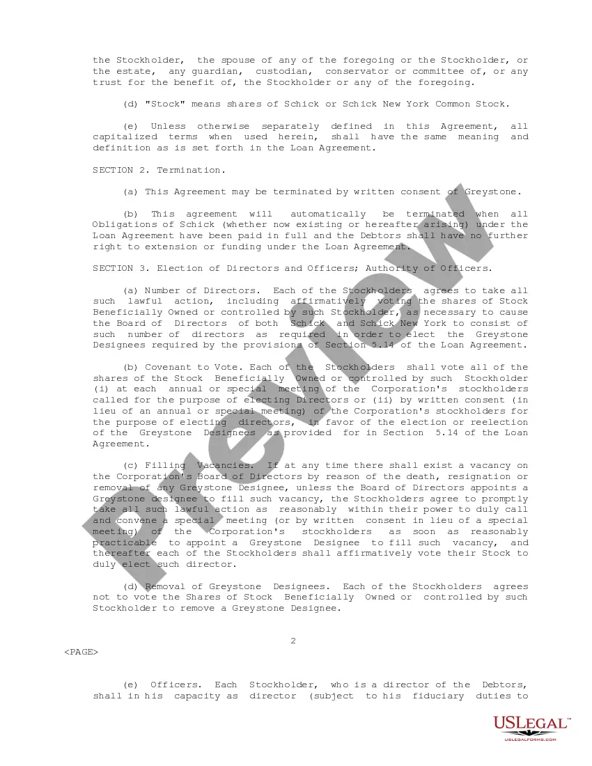 Preview Stockholders Agreement between Schick Technologies, Inc., David Schick, Allen Schick, and Greystone Funding Corp