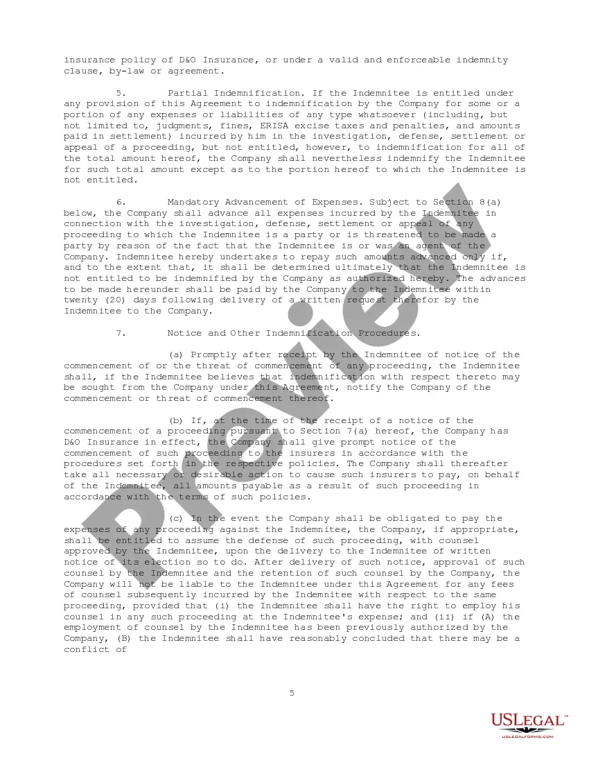 Preview Indemnity Agreement of Telocity, Inc.