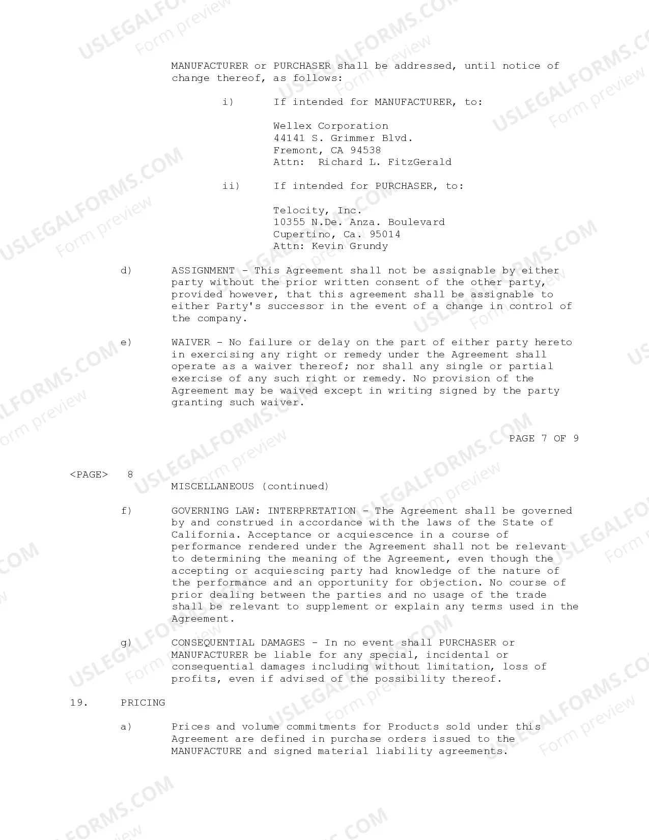 Preview Product Manufacturing Agreement between Wellex Corporation and Telocity, Inc.