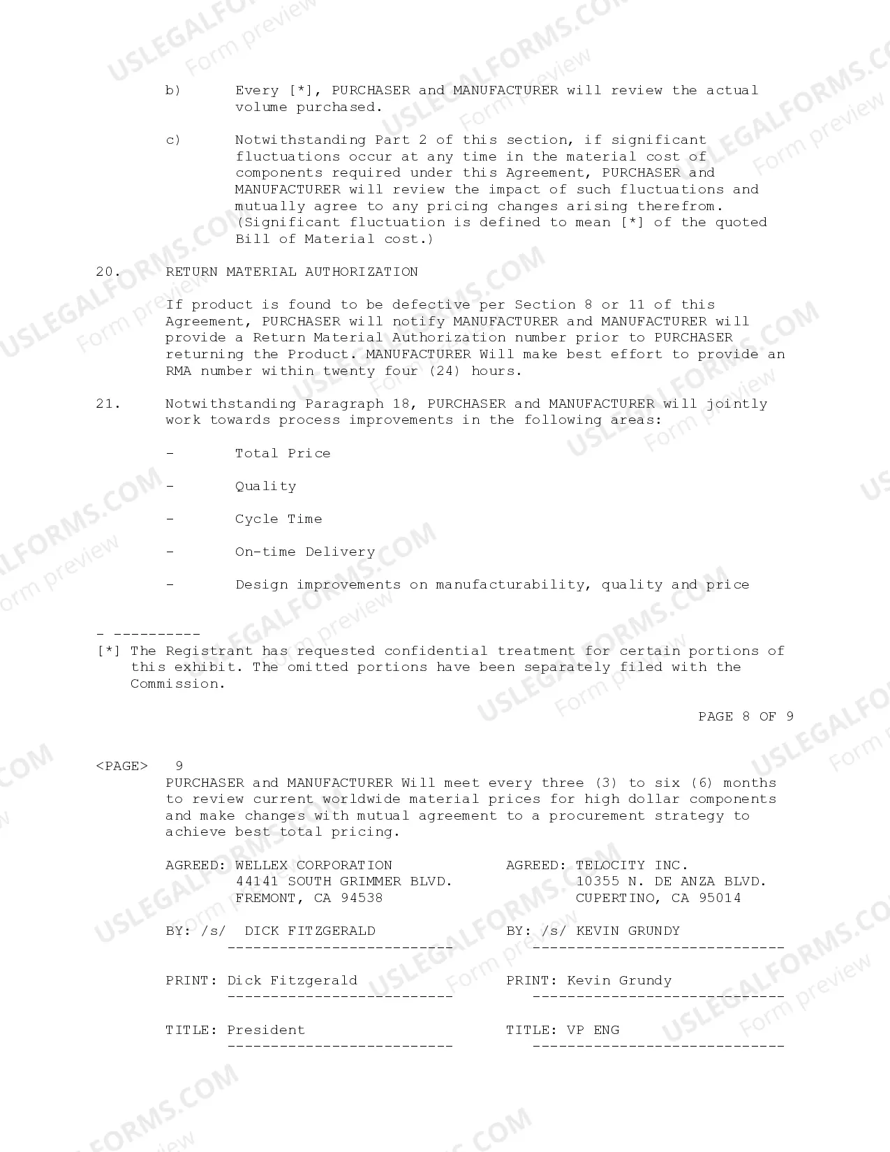 Preview Product Manufacturing Agreement between Wellex Corporation and Telocity, Inc.