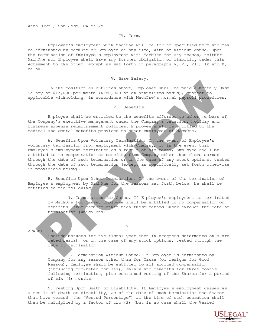Get Sample Employment Agreement between MachOne Communications, Inc. and Chief Technical Officer Preview Sample Employment Agreement between MachOne Communications, Inc. and Chief Technical Officer