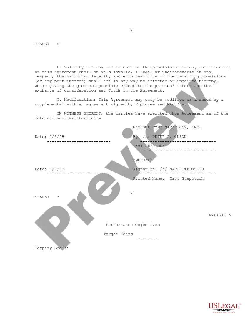 Preview Sample Employment Agreement MachOne Communications and Director Offices of the President