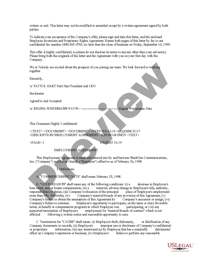 Get Sample Employment Agreement between Telocity, Inc. and Senior Vice President of Business Development Preview Sample Employment Agreement between Telocity, Inc. and Senior Vice President of Business Development