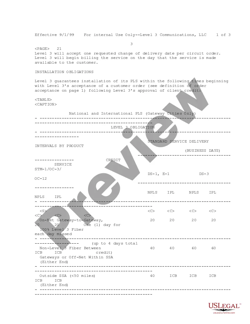 Get Service Level Agreement between Level 3 Private Line Services and customer Preview Service Level Agreement between Level 3 Private Line Services and customer