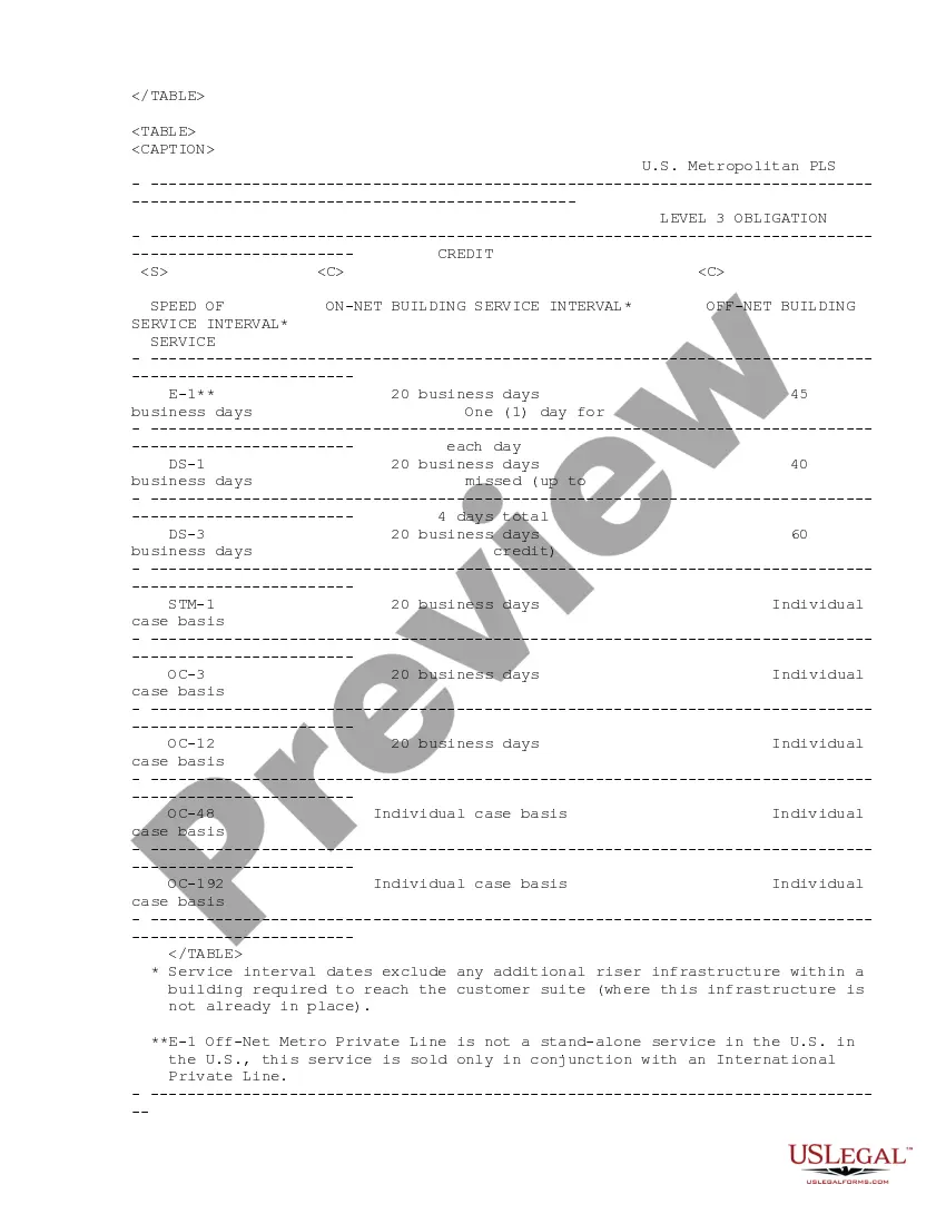 Get Service Level Agreement between Level 3 Private Line Services and customer Preview Service Level Agreement between Level 3 Private Line Services and customer