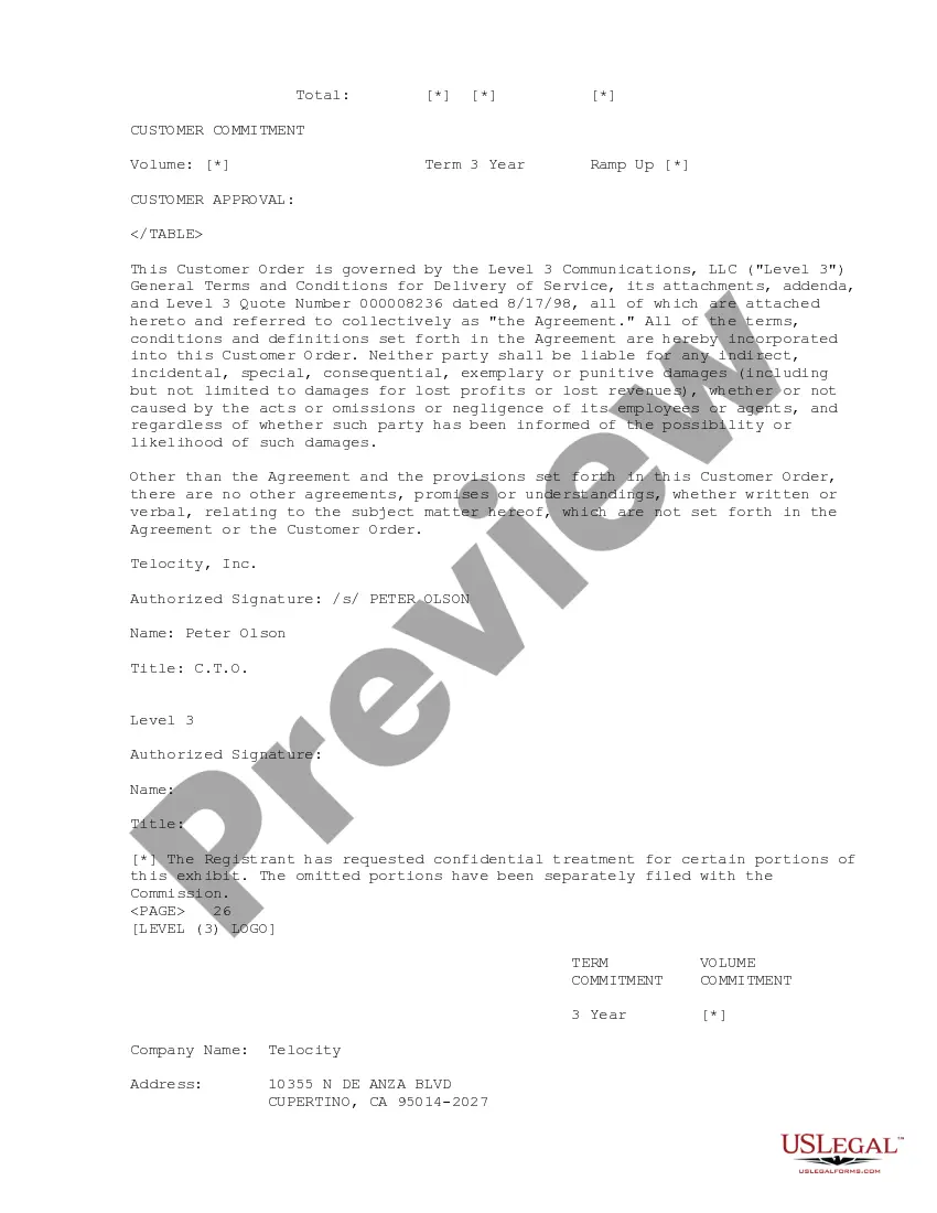 Get Service Level Agreement between Level 3 Private Line Services and customer Preview Service Level Agreement between Level 3 Private Line Services and customer