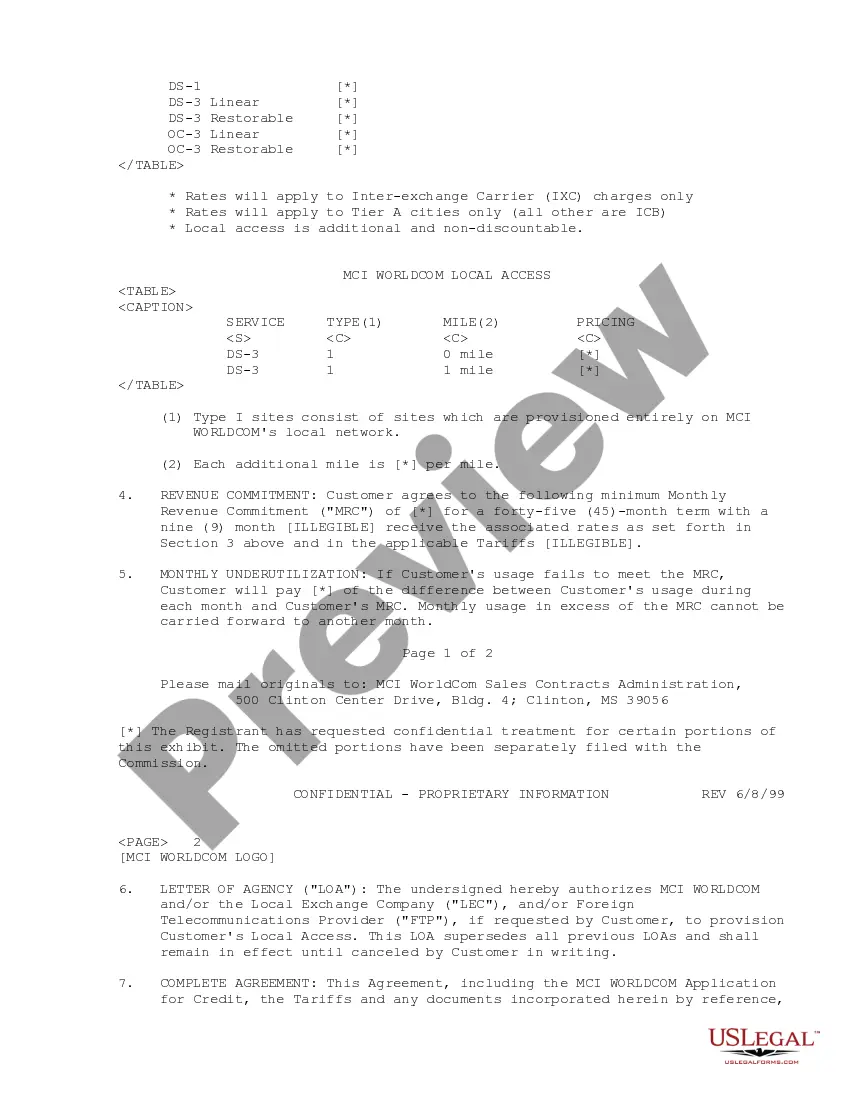 Get Private Line Service Agreement between MCI Worldcom Communications, Inc. and Telocity, Inc. Preview Private Line Service Agreement between MCI Worldcom Communications, Inc. and Telocity, Inc.