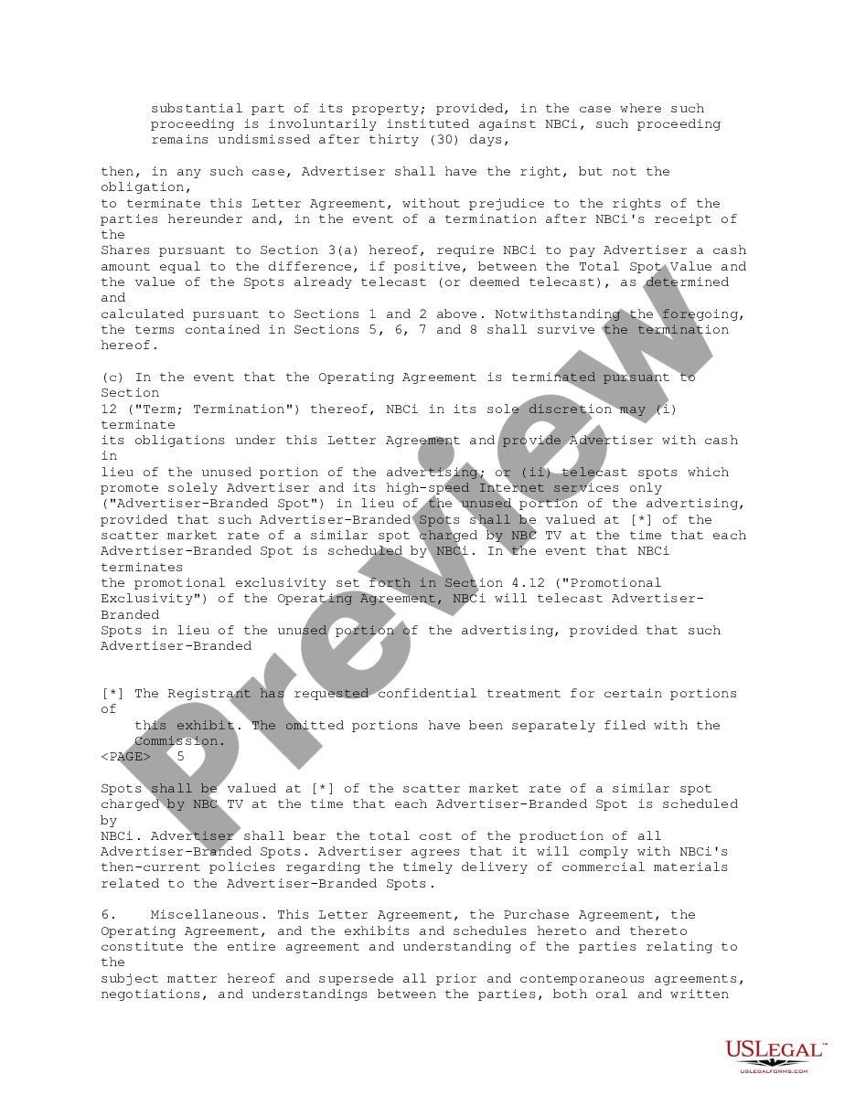 page 4 Advertising Agreement between NBC Internet, Inc. and Telocity, Inc. preview