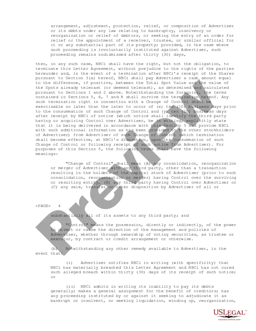 Preview Advertising Agreement between NBC Internet, Inc. and Telocity, Inc.