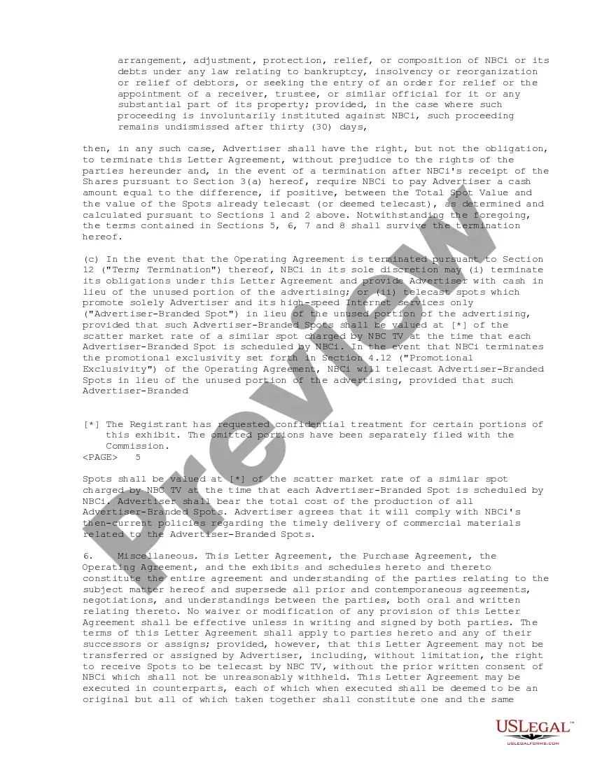 Preview Advertising Agreement between NBC Internet, Inc. and Telocity, Inc.